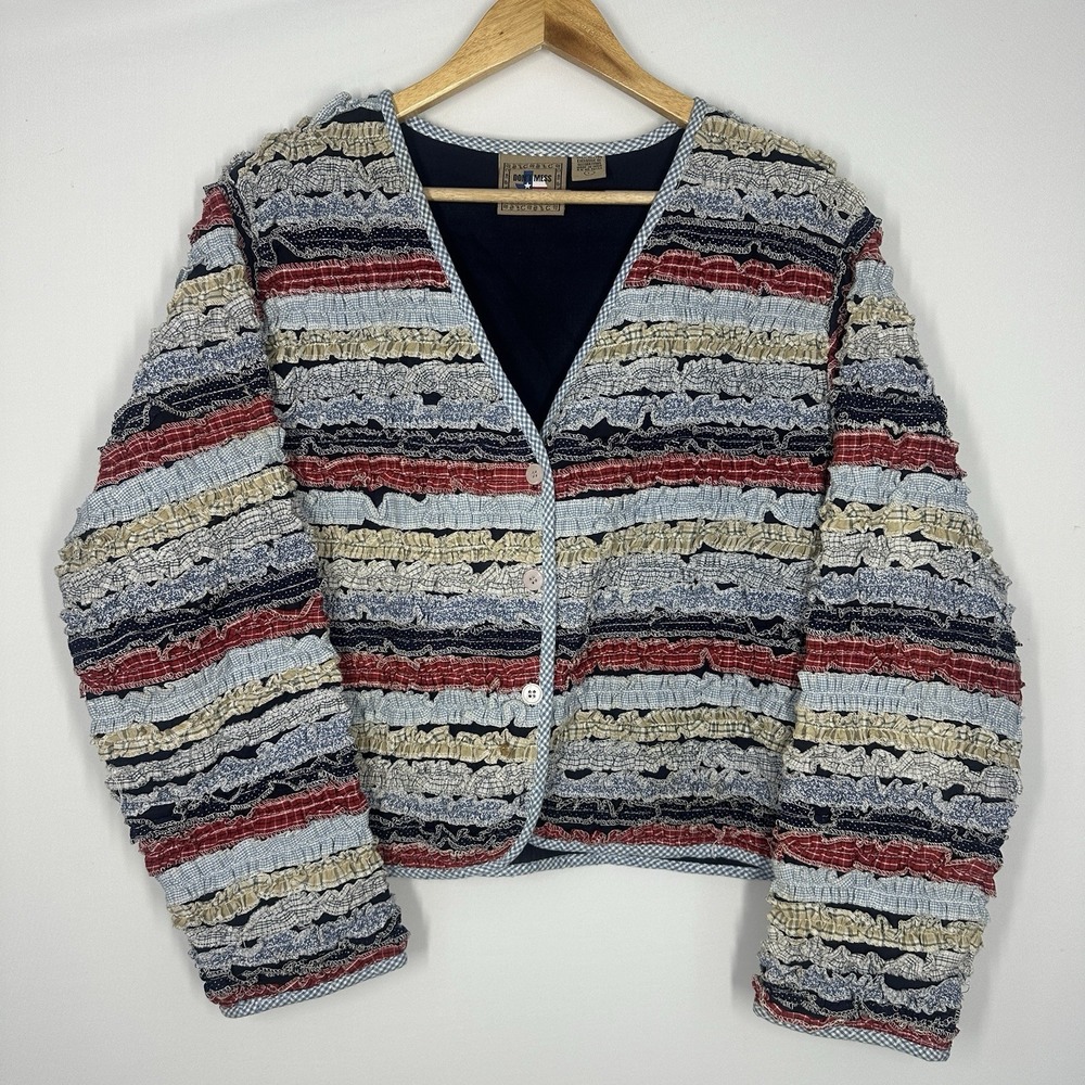 Dont Mess With Texas Jacket Women Large Amercana Button LS Ribbons Striped Lined